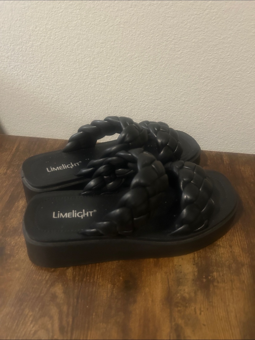 Limelight Black Braided Platform Slide Sandals